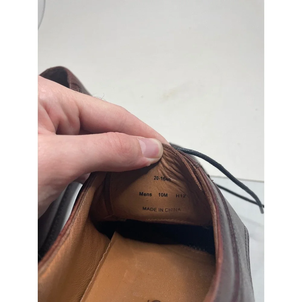 Johnston & Murphy Men XC4 Dress Shoes 10 M Brown Sheepskin Apron Toe Derby Lace